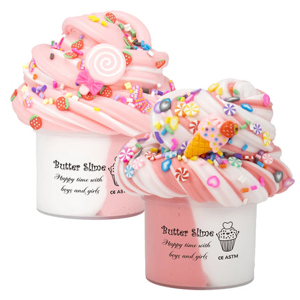 70ml DIY Fluffy Bicolor Slime Butter Slime Kit with Lollipop & Ice Cream Charms - Fun Christmas Gift Party Favor for Boys Girls