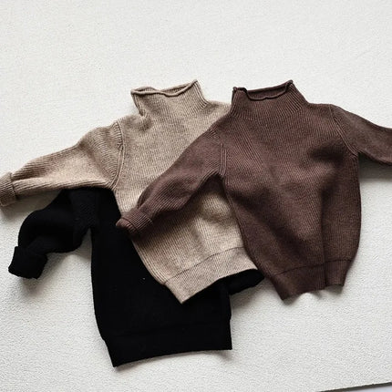 Kids Fleece Lined Turtleneck Sweater 2025 Winter Warm Knitwear Baby Boys Girls Thermal Top