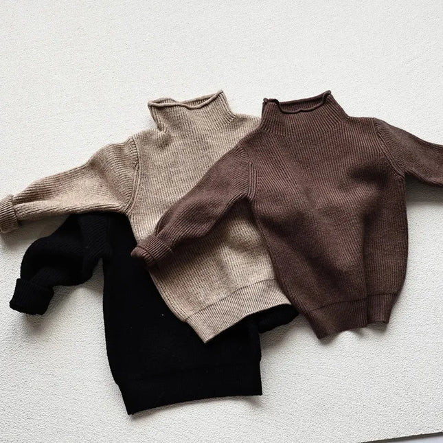 Kids' Fleece-Lined Turtleneck Sweater 2025 Winter Warm Knitwear Baby Boys Girls Thermal Top