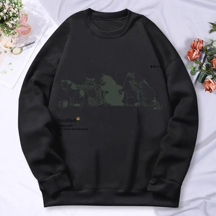 Cartoon Cat Printing Women'S Hoody Autumn Soft Warm Sweatshirt Korean Oversize Hooded Simple Basics Versatile Female Sportswears