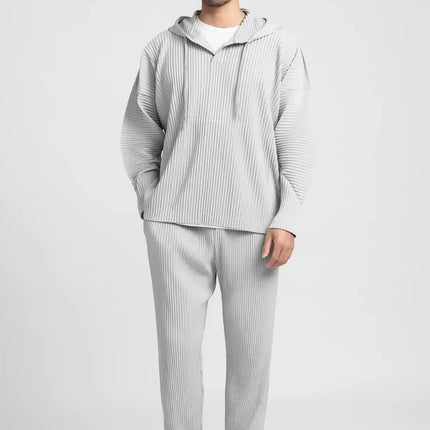 Miyake Pleated Hoodies Fashion Casual Pullover Hoodies Baggy Drawstring Top