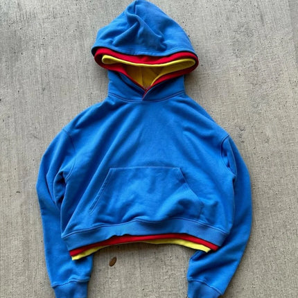 26 Spring Street Style: Three-Layer Color-Striped Surface Y2K Style Personalized Pullover Hoodie for Campus Street Style Photogr