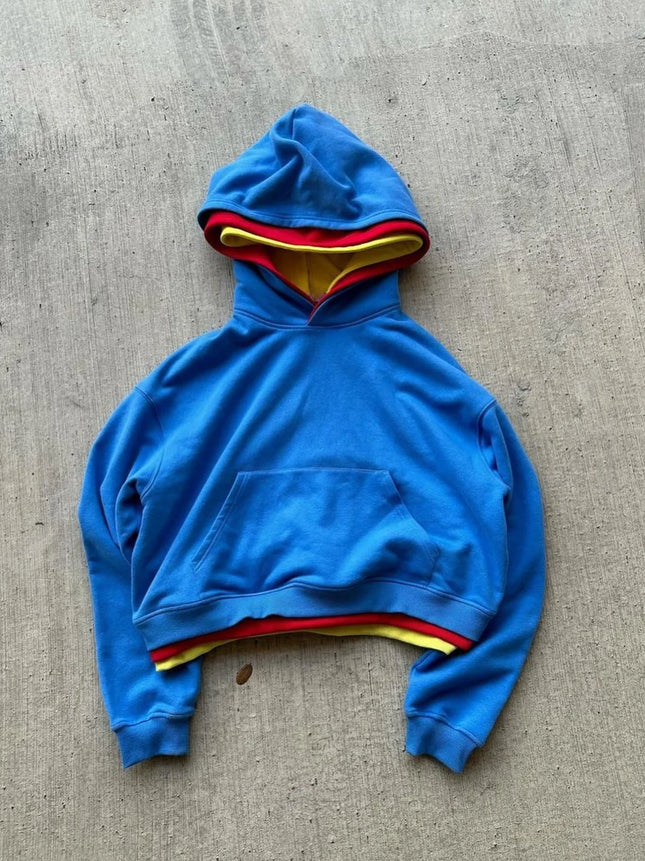 26 Spring Street Style: Three-Layer Color-Striped Surface Y2K Style Personalized Pullover Hoodie for Campus Street Style Photogr