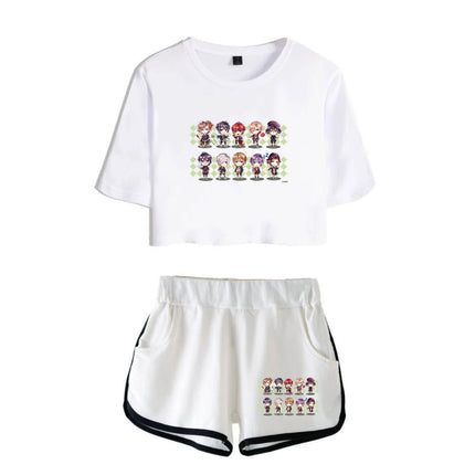 Fashion Youthful Print Diabolik Lovers Short Sleeve Sexy Shorts+lovely T-shirts Dew navel Pretty Girl suits Two Piece Set