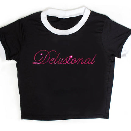 Vintage Punk Rhinestone Letter Goth Streetwear Short Sleeve T Shirts Y2k Tanks Tops T-shirt Women Summer Camis Coquette Clothes