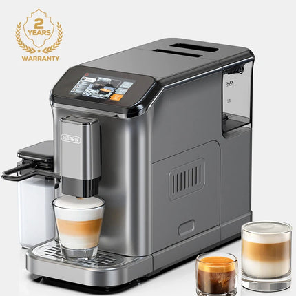 HiBREW Fully Automatic Espresso Machine Cappuccino Milk System 6 Coffee Varieties Intuitive Touch Display With Grinder H16