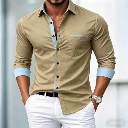 High Quality Men's Shirts, Contrasting Long Sleeved Shirts, Business Casual Shirts, Trendy Dating, Versatile Men's Clothing