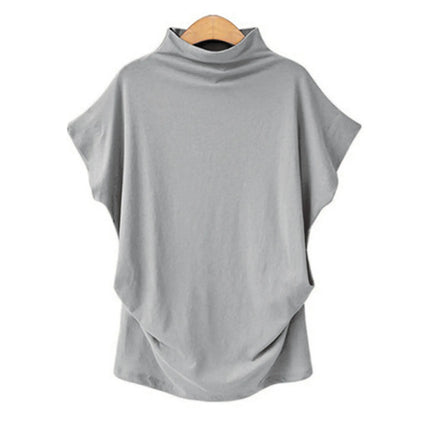 Ladies' New Trendy Fashion Solid Color Soft Turtleneck Top High-End Basic Daily Commute Thin Short Sleeve Pleated Clothing
