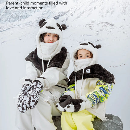 Qunature Parent-child Panda Ski Headgear Balaclava Soft Thermal Fleece Full Face Mask Winter Keep Warm Hood Scarf Neck Collar