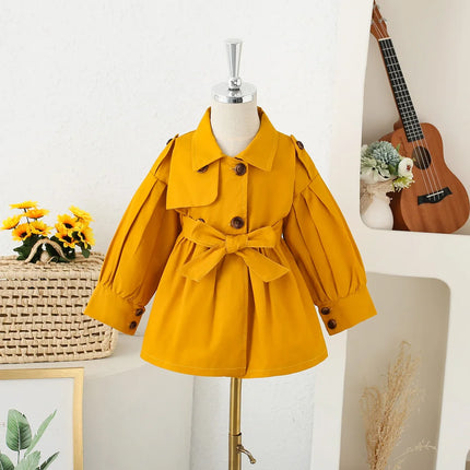 Trench Coat For Girl Children's Spring Cute Long Jacket 2024 New Kids Khaki Casual Outerwear Baby Khaki Fashion Windbreaker ﻿