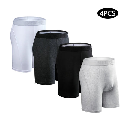 4-pack men's long boxer briefs plus size men's sexy long-leg cotton underpants fashion men's trunk briefs