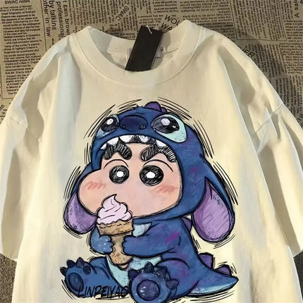 2025 Summer Crayon Shin-chan Cartoon Character Women's Fashion T-shirt Harajuku Pattern Printed Women's Casual Top Clothing