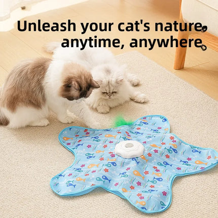 Cat Toys Interactive Hide and Seek Cat Toy with Mouse Cat Hunting Cover Sound Intelligent Toy Concealed Feathers Cat Teaser Toy