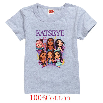 Hot Katseye Funny Print T-Shirt Kids Clothes Baby Girls 100% Cotton Short Sleeve Tops Junior Boys T-shirt Children Clothing 9197