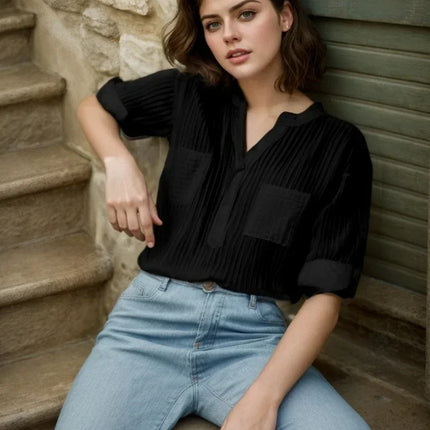 Plus Size Women's Shirts 2025 New Korean Style Loose Cotton Blouse clothing Casual Mujer Office Long Sleeve Vertical V-neck Tops
