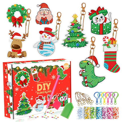 New Christmas Diamond Painting Keychain Ornaments DIY Hanging Diamond Art Acrylic for Kids Christmas Crafts Family Decor Toys