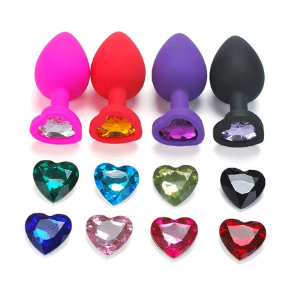 Silicone Anal Plug Adult Toys for Men Women Heart Crystal Anal Trainer for Couples Sex Toys Silicone Butt Plug Anal Toy 3 Sizes