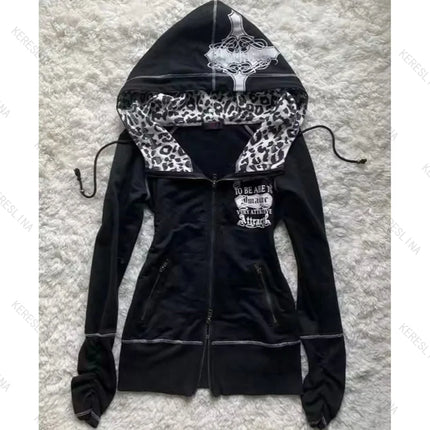 Millennium Y2k Spicy Girls Style Slimming Zipper Hoodie Autumn/Winter Gothic Vintage Fashion Streetwear Versatile Thin Hoodie Em