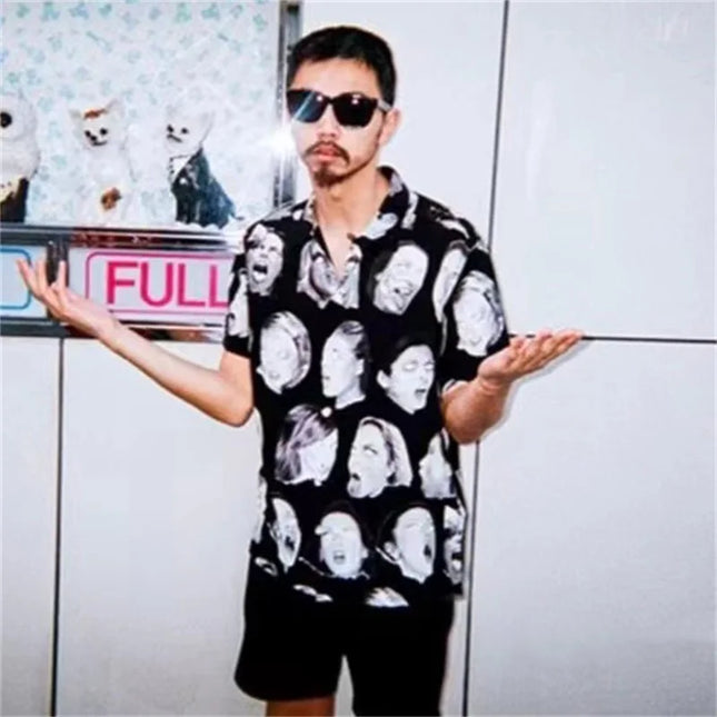Weirdo Dave Collection Of Trendy Brands Beach Vacation Artificial Silk Hawaiian Short Sleeved Shirt For Men