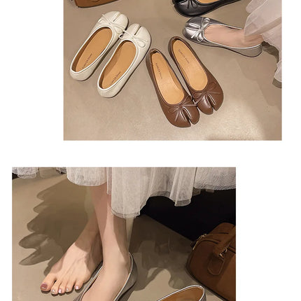 Summer Women's Bowknot Flat Tabi Ninja Shoes Pig Toe Slippers Lazy Person Horse Hoof Shoes Women Split Toe Mocassines Loafers