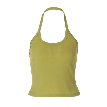 Hugcitar 2025 Summer Ribbed Halter Backless Solid Sexy Crop Tank Top Casual Y2K Women Clothes Beach Vacation Streetwear Yoga