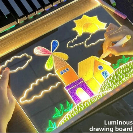 DIY Acrylic Board with Colour Pens LED Note Board Kid Drawing Toy LED Drawing Board Luminous Blackboard Wordpad with Night Light