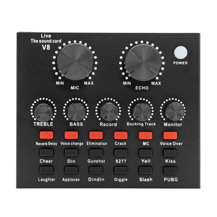 V8 Audio Sound Card USB Plug DJ Equipment Sound Cards Audio Mixer For Phone Computer PC Webcast Live External Karaoke Recording