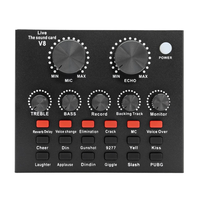 V8 Audio Sound Card USB Plug DJ Equipment Sound Cards Audio Mixer For Phone Computer PC Webcast Live External Karaoke Recording