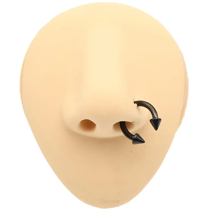 1Pc Large Gauge Black Stainelss Steel Horseshoe Ring with Spike Circular Barbell Piercing Nose Rings Cone Piercing Septum Rings