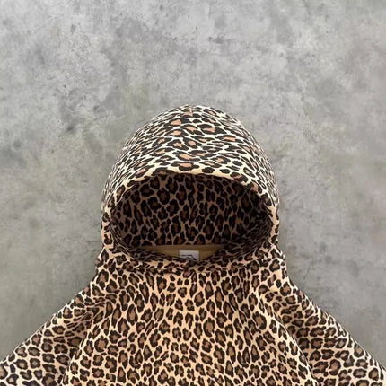 Loose Women Men Coat Street y2k retro leopard print hooded sweatshirt autumn winter Harajuku style hip-hop zipper pullover