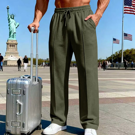 Amazon European American plus size knitted pants, four-season loose straight leg joggers for men business casual sports wear