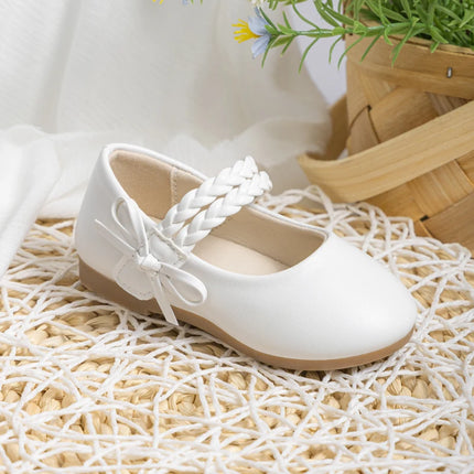 KIDSUN Fashion White Kids Girls Dress Shoes PU Leather Princess Wedding Party School Shoes Low Heel Flats for Little Big Kids