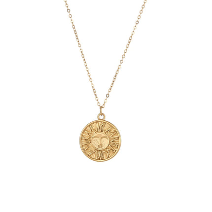 E.B.belle Creative Design Casting Stereoscopic Coin Necklace Stainless Steel Gold Color 12 Zodiac Sign Sun Necklace For Women