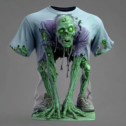 Halloween Optical Illusion Zombie Horror 3D Print Men T-shirt Summer Daily Outdoor Sports Fitness Quick Dry Breathable Clothing