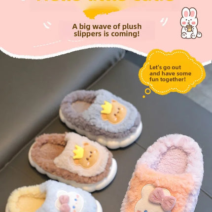 2025 Winter Children's cute  Cotton Home Slippers Frozen Girl's Snow Non Slip Warm Baby Slippers Pink Blue Size 24-41
