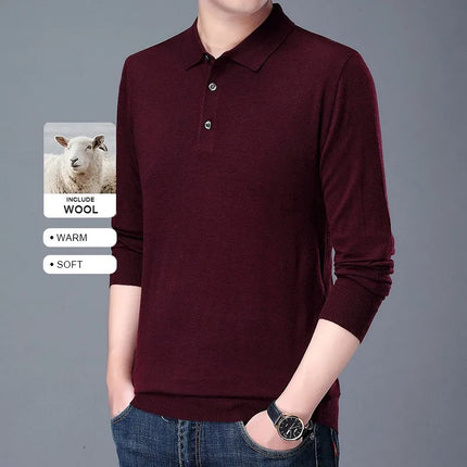 High End With Wool New Fashion Designer Brand Luxury Polo Shirt Striped Neck Shirt Men Casual Long Sleeve Tops Men Clothes