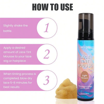 2025 New Melt Lace Tint Melting Hair Mousse and Spray for Medium Brown Wigs, Foam for Lace Frontal Wigs