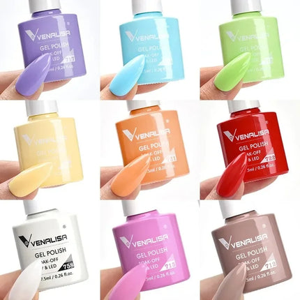 Venalisa 7.5ml Gel Nail Polish, White Cap, Glass Formula, No Wipe Top Coat, UV LED Soak-Off Glitter Color Nail Lacquer