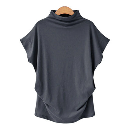 Ladies' New Trendy Fashion Solid Color Soft Turtleneck Top High-End Basic Daily Commute Thin Short Sleeve Pleated Clothing