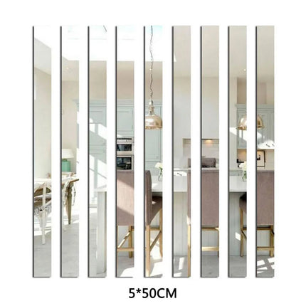 10Pcs Acrylic Mirror Sticker Long Strip Mosaic Wall Sticker 50cm Gold/sliver/black For Living Room Bedroom Home Decoration