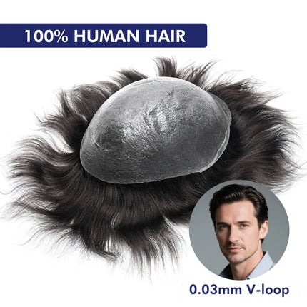 Os21 0.03-0.04mm NG Clearance Thin Skin Toupee Capillary Prosthesis Hair Piece For Men Hair Replacement System V Loop Men Toupee