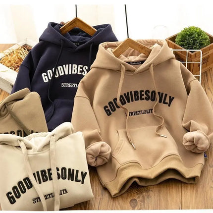 !!!viral!!! Retro Hong Kong Style Fleece Lined Thickened Hoodie Loose Fit Autumn Winter / Chandail à Capuchon Rétro Style Hong Kong Doublé Polaire