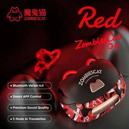 Zombies Cat B23 Graffiti Design Bluetooth 6.0 OWS Ear Clip Earbuds AI Translating Headphone TWS Wireless Earphone with Smart APP