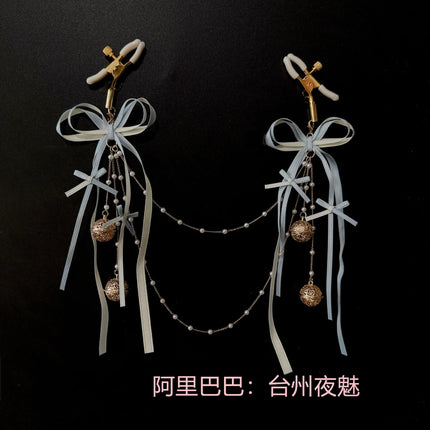 Ribbon Bow Nipple Clamps Bell Reast Punishment SM Training Erotic Collar and Chain Nipple Restraints Adult Game Flirting Sex Toy