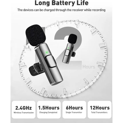 Wireless Lavalier Microphone for Android Mini Lapel Lav Mic with Noise Reduction For Vlog YouTube TikTok Audio Video Recording