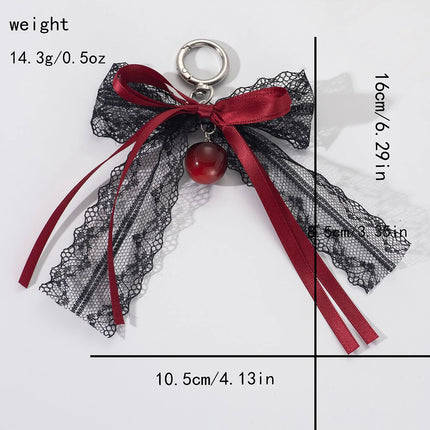 Lace bow Keychain Hollow Red Ribbon Cherry Y2k Fashion Design Charm Delicate Backpack Key Chain Valentine's Day Gift Accessories