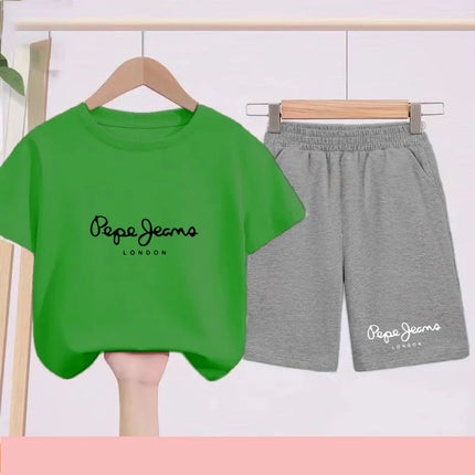Children's Sportswear Set - White T-shirt + Shorts - Personalized Letter T-shirt Suitable for Boys and Girls Aged 3 to 13