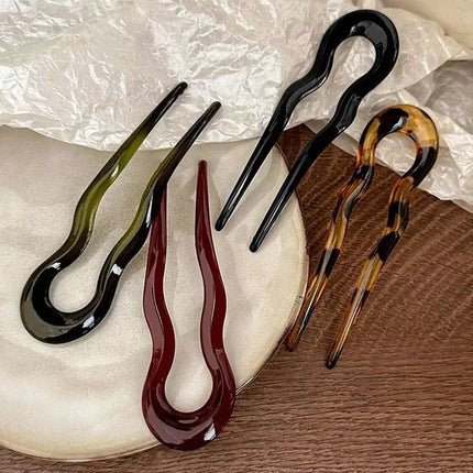 U-Shaped Hair Fork Fashion Tortoiseshell Acetate Hairpin Geometric Design Headwear Hair Sticks Women Girls Hair Accessories