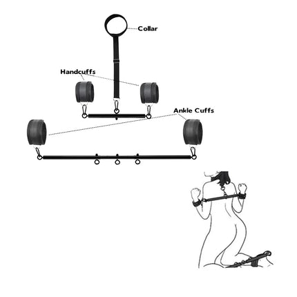 Adjustable Spreader Bar Bondage Set – Hand & Ankle Cuffs with Collar for Couples’ BDSM Play (Adult Use Only)
