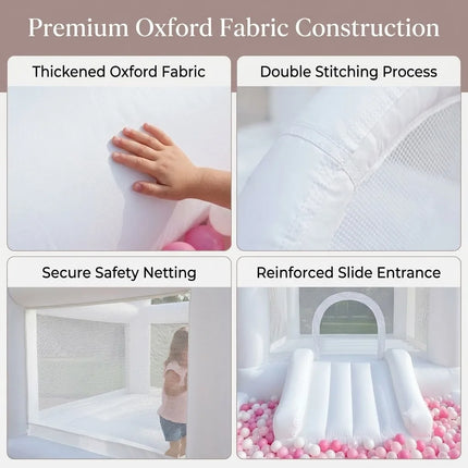 (Come with blower)13x8x8FT Inflatable White Bounce House with Slide & Ball Pit, Oxford Bouncy Castle Indoor and Outdoor Party Use, Creates a Magical for Kids Birthdays and Events